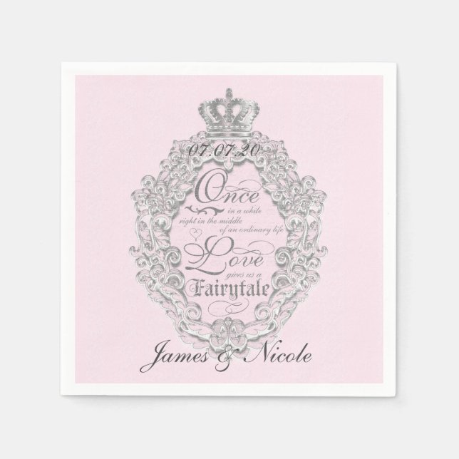 Fairytale Vintage Wedding Pink Elegant Napkins (Front)