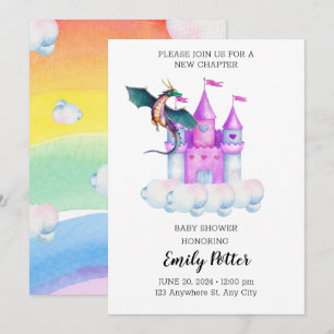 Fairytale Watercolor Dragon Castle Magical Story Invitation