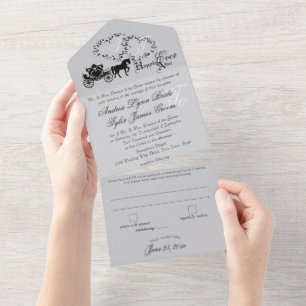 Fairytale Wedding Carriage Silver Grey All In One All In One Invitation