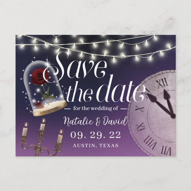 Fairytale Wedding Elegant Purple Save the Date  Announcement Postcard (Front)