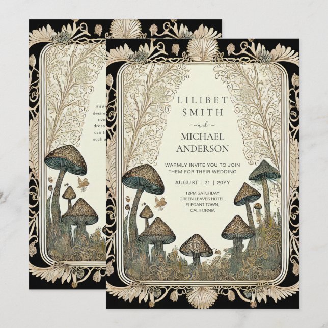 Fairytale Wedding Fairycore Mushrooms Forest  Invitation (Front/Back)