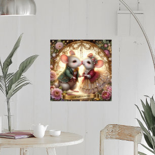 Fairytale Wedding Floral Mouse Romance Custom Name Poster