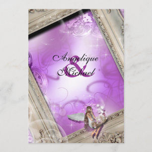 Fairytale wedding gold purple invitation