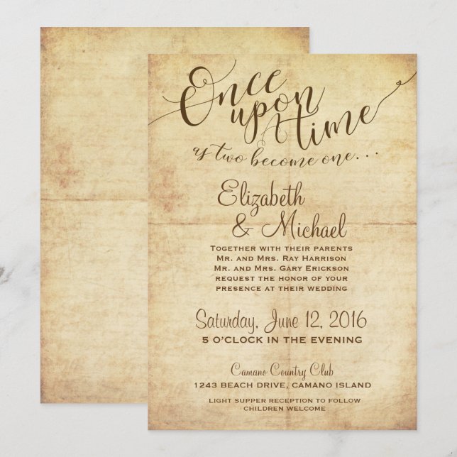 Fairytale Wedding Invitation Once Upon A Time (Front/Back)
