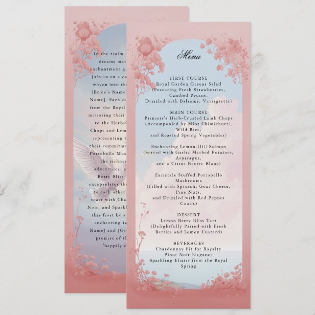 Fairytale wedding menu invitation (Front/Back)