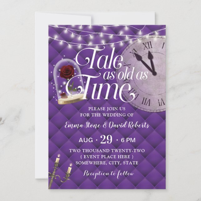 Fairytale Wedding Modern Purple Tufted Pattern Invitation (Front)