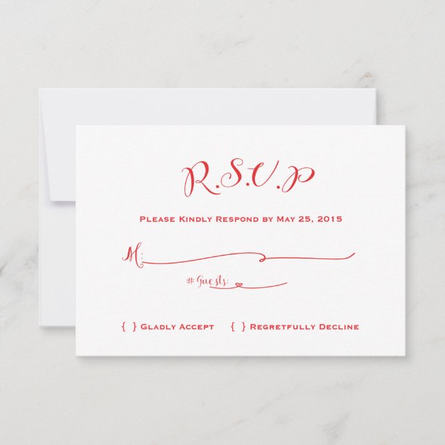 Fairytale Wedding RSVP - Red Text Card (Front)