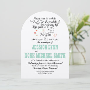 FairyTale Whimsical Hearts Mint Coral Love Bird Invitation