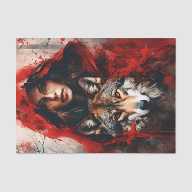 Fairytale Woman and a Wolf decoupage  Tissue Paper (Front)