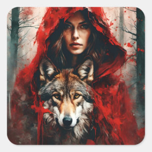 Fairytale Woman and a Wolf  Square Sticker