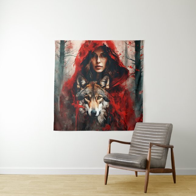 Fairytale Woman and a Wolf  Tapestry (In Situ)