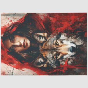 Fairytale Woman in red cloak and a Wolf decoupage Tissue Paper