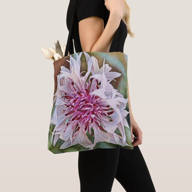 Faith and Flowers Art Pink Flower Tote (Close Up)