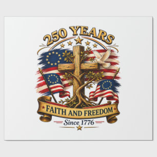 Faith and Freedom 250 Years Patriotic Cross Wrapping Paper