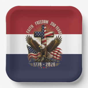 Faith and Freedom Patriotic Eagle Art 250 Years Paper Plate