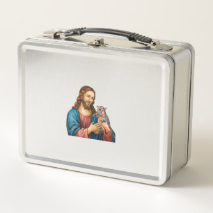 Faith and Fun Moo Deng the Hippo Held by Jesus Tan Metal Lunch Box