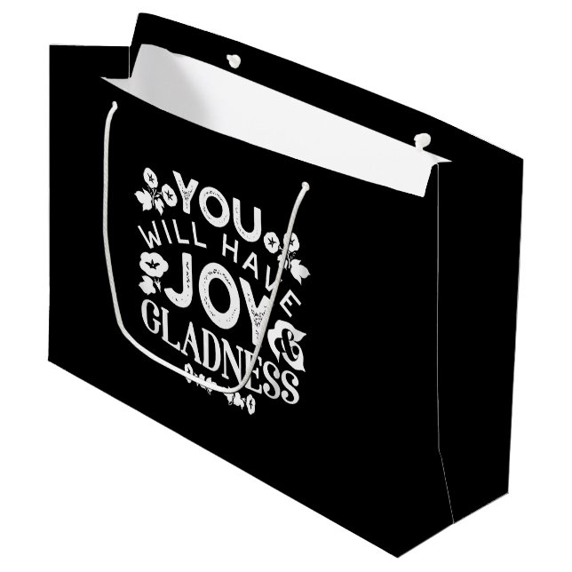 Faith and Happiness – Joy and Gladness Quotes Large Gift Bag (Front Angled)