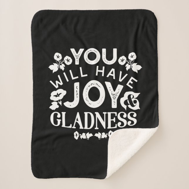 Faith and Happiness – Joy and Gladness Quotes Sherpa Blanket (Front)