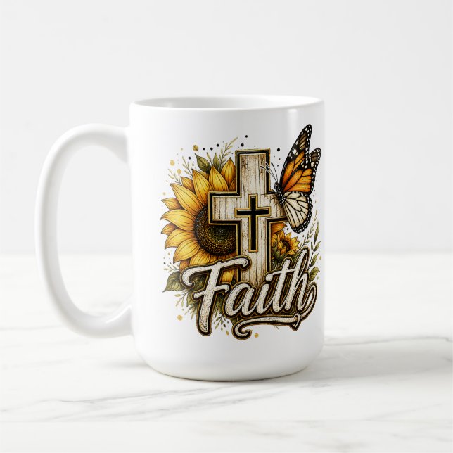 Faith and Sunflowers Coffee Mug (Left)