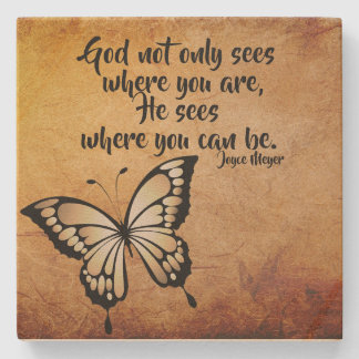 Faith-Based Butterfly Sandstone Beverage Coaster