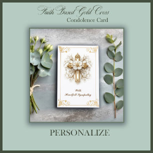 Faith Based Gold Cross Condolence Card