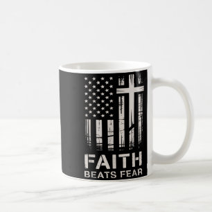 Faith Beats Fear American Flag Christian Cross Coffee Mug