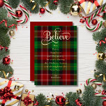 Faith Believe Red Green Christmas Scottish Tartan Foil Holiday Card<br><div class="desc">Seasonal Believe Gold Quote Red & Green Christmas Scottish Tartan Foil Holiday Card.</div>