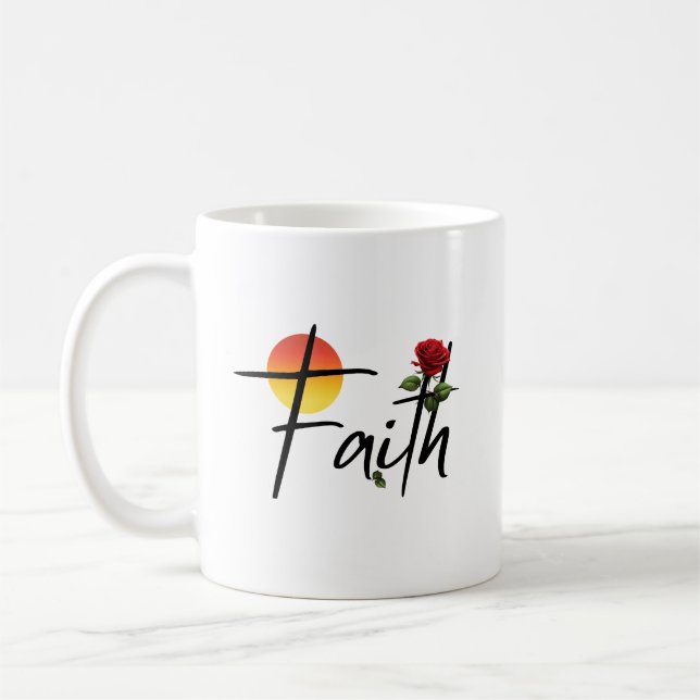 Faith Black Typography With Rose Coffee Mug (Left)