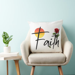 Faith Black Typography With Rose Cushion