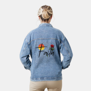 Faith Black Typography With Rose Denim Jacket