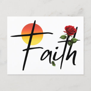 Faith Black Typography With Rose Postcard