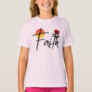 Faith Black Typography With Rose T-Shirt