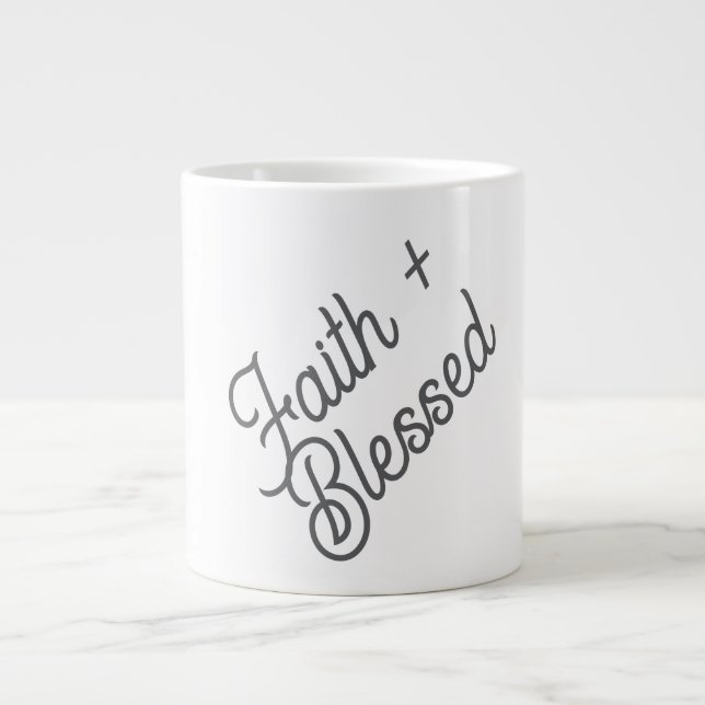 Faith + Blessed. Large Coffee Mug (Front)