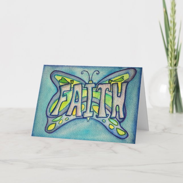 Faith Blue Butterfly Art Greeting or Note Cards (Front)