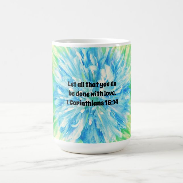 Faith Blue Flower Bible Verse Love Mug Cup (Center)