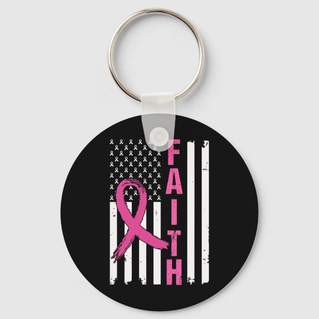 Faith Breast Cancer Awareness Pink Ribbons America Key Ring (Front)