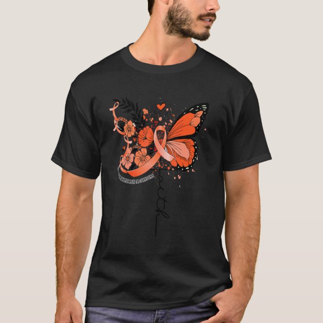 Faith Butterfly Orange Ribbon Multiple Sclerosis A T-Shirt (Front)