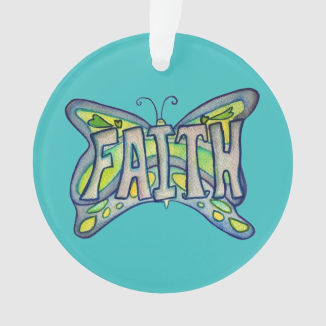 Faith Butterfly Word Art Gift Holiday Ornament (Front)