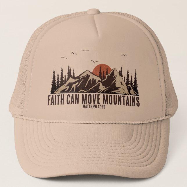 Faith Can Move Mountains Bible Verse Christian Trucker Hat (Front)