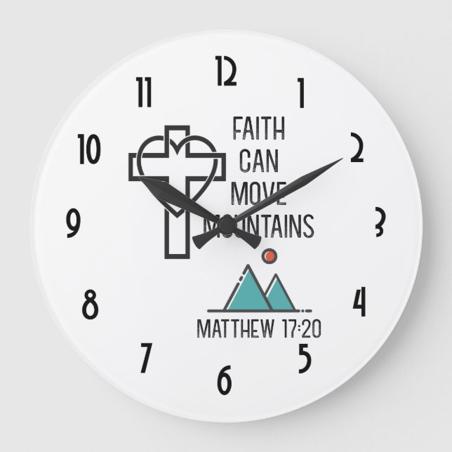 Faith Can Move Mountains Christian Bible Quote Large Clock (Front)