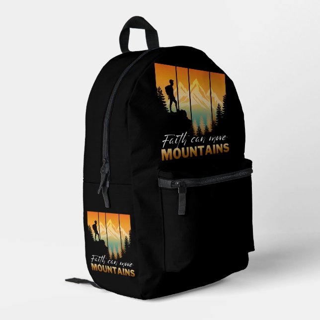 Faith Can Move Mountains Printed Backpack (Back Corner Left)