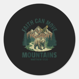 Faith can move mountains retro sunset bible verse classic round sticker