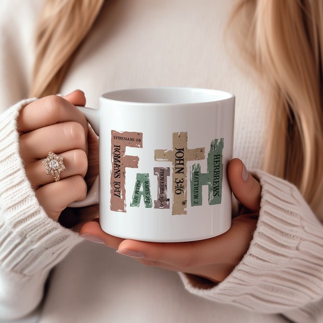 Faith Christian Cross Bible Verse Coffee Mug (Express your faith with flair using our vibrant religious design coffee mug—bold and meaningful!)