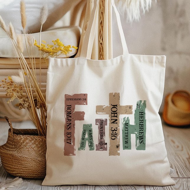 Faith Christian Cross Bible Verse Tote Bag (Carry your faith in style with our tote bag, featuring a bold and inspiring "Faith" design!)