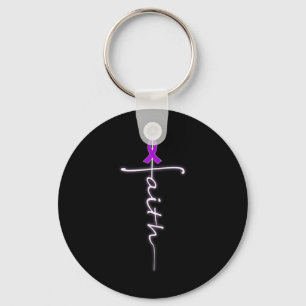 Faith Christian Cross Purple Ribbon Warrior Heimer Key Ring