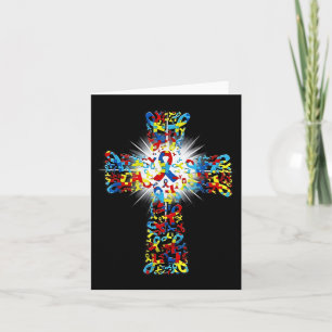 Faith Christian Cross Ribbon Puzzle Autism Awarene Card