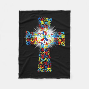 Faith Christian Cross Ribbon Puzzle Autism Awarene Fleece Blanket