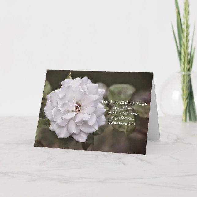 Faith Colossians 3:14 White Rose Note Card (Front)