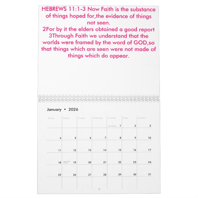 Faith comes by hearing the word of GOD.. Calendar (Jan 2026)