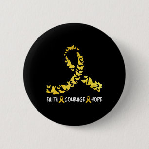 Faith Courage Hope Childhood Cancer Awareness Gold 6 Cm Round Badge